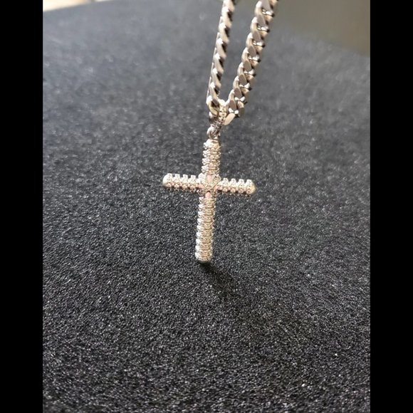 Men Women 925 Sterling Silver Micro Pave Cubic Zirconia Cross Pendant - Picture 6 of 11